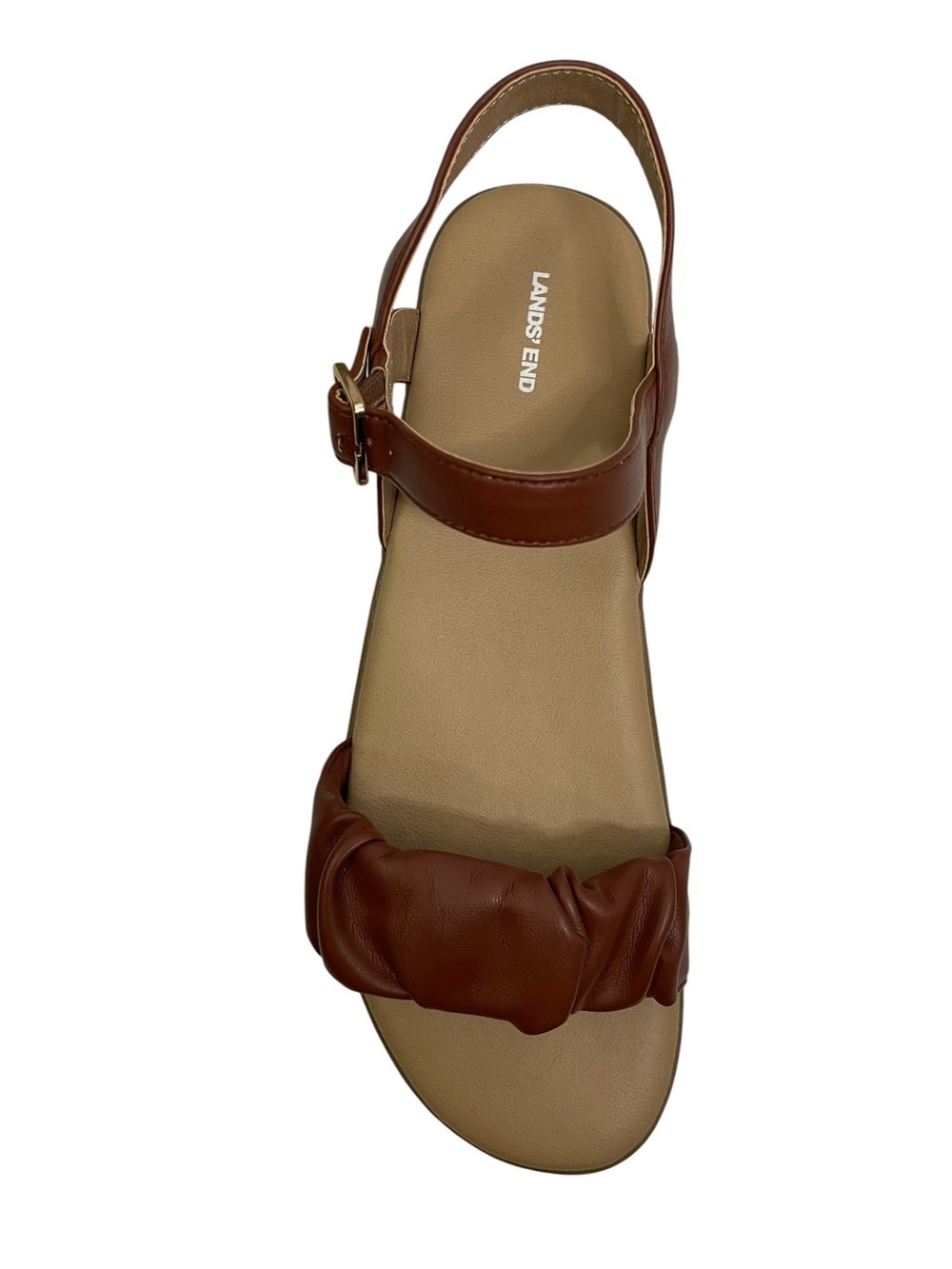 Lands' End Adjustable Strappy Flat Sandals Cognac Brown Women's 10